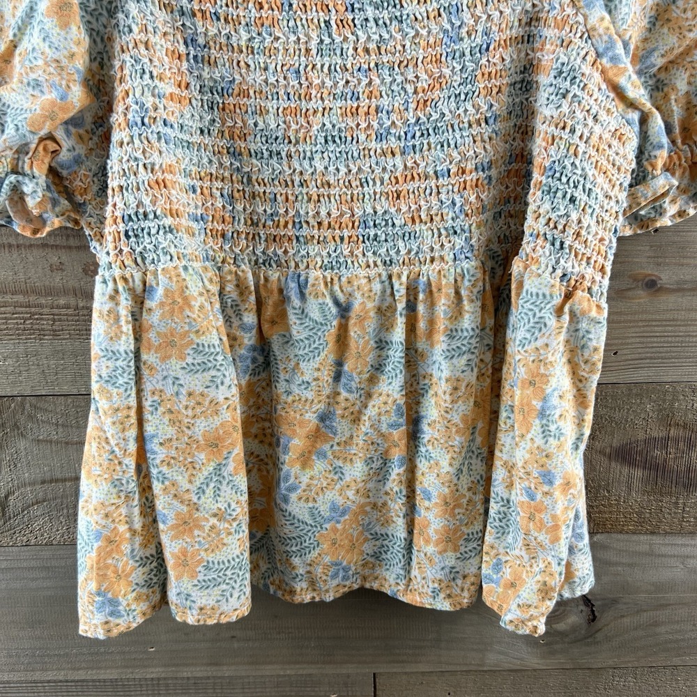American Eagle Womens Shirt Smocked Crop Floral Puff Sleeve Boho Preppy XL - Picture 3 of 7